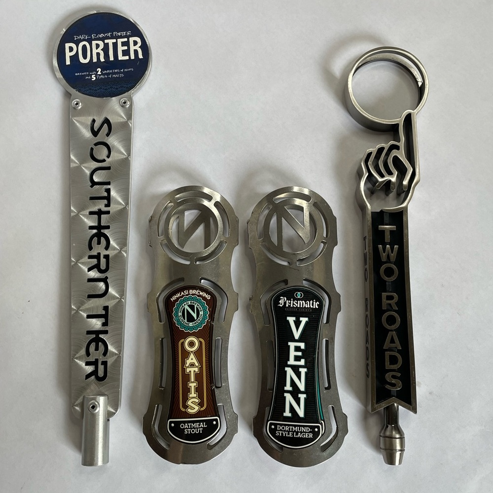 Metal Beer Tap Handles - Lot of 4 - Southern Tier, 2 Ninkasi Brewing, Two Roads